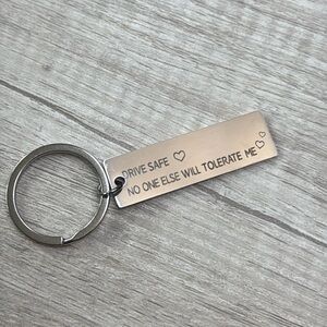 NWT Silver Metal Engraved Drive Safe No One Ever Key Ring Keychain